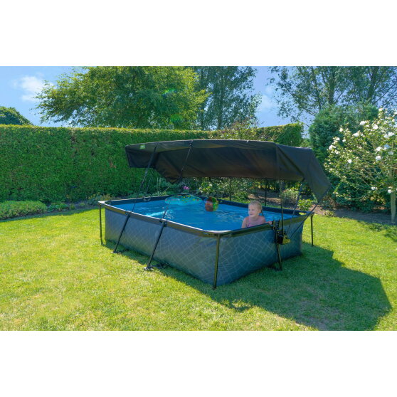 EXIT Stone zwembad 300x200x65cm met filterpomp en schaduwdoek - grijs